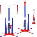 EagleStone 3-in-1 Toddler T Ball Set for Kids 3-5, 5-8, 2 Baseball Bats,Adjustable Height Hanging Tee,Tball Batting Stand,Ball Launcher. Outdoor/Indoor Baseball Toys for Toddlers, Backyard Sports Gift