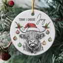 5 x Highland Cow Ornament - Farmhouse Christmas Ornaments - Double-Sided Printed Ceramic Ornament for Christmas Tree Decoration