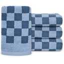 Jacquotha Bathroom Hand Towels Set of 4, Checkered Towels for Bathroom Face Hair Kitchen, Luxurious Cotton, Soft and Fluffy, 13x29 Inches, Blue, Men Women