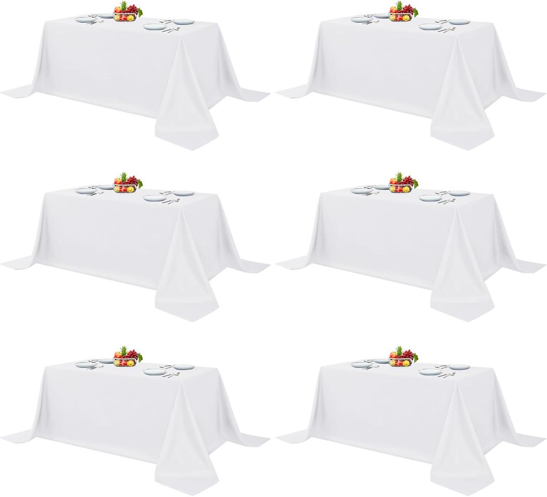 Fitable White Table Clothes for Rectangle Tables, 6 Pack - 90 x 156 Inch - Reusable and Elegant Tablecloths, Polyester Fabric Table Covers for Wedding, Party, Banquet, Formal Events