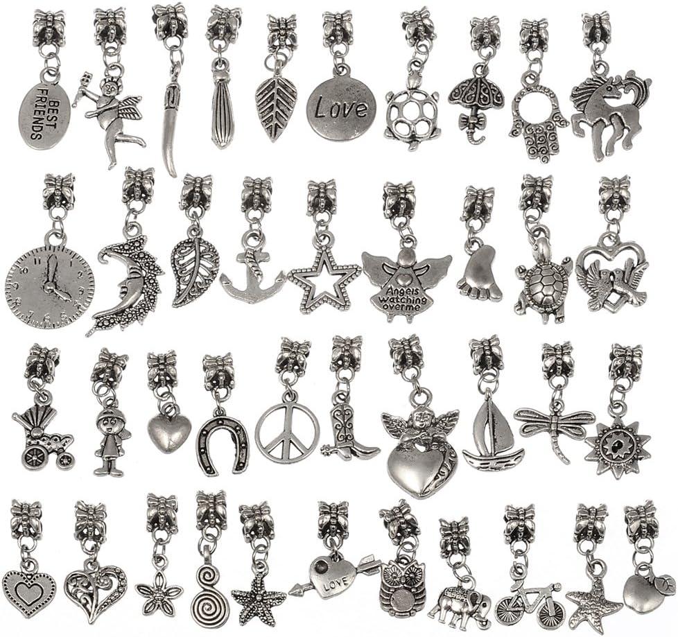 RUBYCA Tibetan Silver Color Connectors Bails Beads with Pendant fit Charm Bracelet Mix Styles (120 PCS)