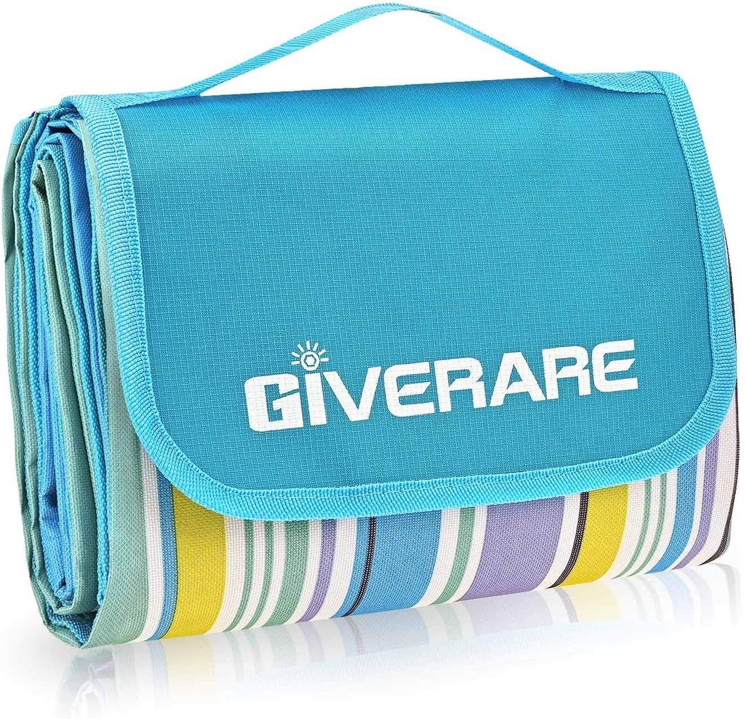 GIVERARE Picnic Beach Blanket, XL Sandfree Waterproof Outdoor Camping Blanket, Quick Drying Oxford Family Mat, Portable Extra Large Picnic Mat for Travel, Hiking, Music Festival, Lawn (Blue)