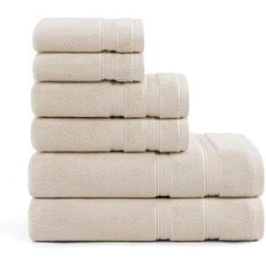 Tommy Hilfiger - Bath Towels, Super Soft & Absorbent Premium Material with Zero Twist, Oeko-Tex Certified (Harborside Solid Beige, 6-Pack, Bath Towel Measures 30"W X 56"L, Hand Towel Measures 16"W X 28"L, Wash Cloth Measures 13"W X 13"L )