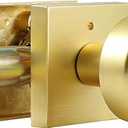 Privacy Gold Door Knobs Interior, Satin Brass Door Knobs Interior with Lock, Heavy Duty Modern Square Brushed Gold Door Handle for Bedroom Bathroom