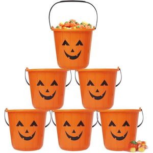 Zcaukya Halloween Trick Treat Candy Buckets, 6-Pack Plastic Pumpkin Pails