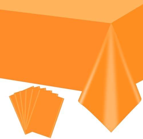 mwellewm 10Pcs Plastic Table Cloth Disposable, Orange Tablecloth Rectangle Bulk Solid Table Cover for Birthday Wedding Graduation Picnic Fiesta Home Party Decorations