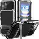 Lunivop Compatible with iPhone 16 Pro max Case Heavy Duty Protection Dustproof Built in Screen Protector Rugged Stand 360 Full Body Military Grade Metal Bumper Phone Cases (Silver 2024)