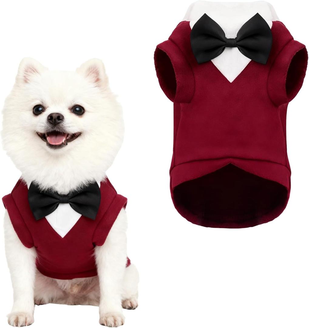 Dog Suit with Bow Tie Pet Tuxedo for Dogs Cats Formal Clothes Puppy Outfits for Halloween Wedding Birthday (Red, Large)