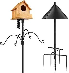 Bird Feeders Pole, House Pole 92 Inch, Adjustable Heavy Duty Feeder Stand Feeding Station with Sturdy Anchor Squirrel Proof Baffle for Watching (Bird Not Included)