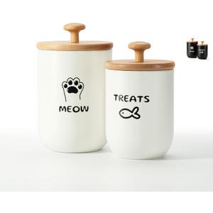 Cat Treat Container with Airtight Lid, Cat Food Oganizer Dry Food, Cat Food Storage Containers, Pet Treats Canister, Cat Treat Jar Set of 2-8.3x4.9 & 7.1x4.3 (White)