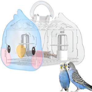 Hamiledyi Small Bird Carrier Travel Cage Transparent Parakeet Carrier Backpack with Standing Perch Portable Outdoor Cage for Lovebird Parrot Swallow Goldfinches (Bule)