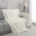 Rustic Linen Sofa Cover with Tie Strings, Full Couch Protector Durable Throw Slipcover Ruffled Edge (Natural, Sofa)