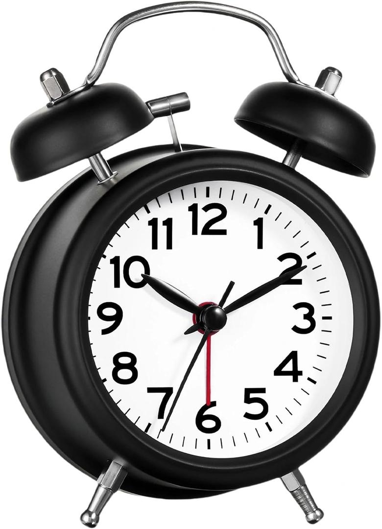AKCISOT Loud Alarm Clock for Heavy Deep Sleepers,3 Inches Analog Metal Twin Bell Clocks Battery Operated with Backlight for Bedroom Bseide, Old Fashioned for Desk Home Decoration (Black White)