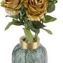IPOPU 6PCS Gold Silk Lop-Sided Rose Artificial Flower with Long Stem Fake Leaf Roses, Artificial Long Stem Fake Roses Suitable for DIY Wedding, Home Decoration and Outdoor Party.