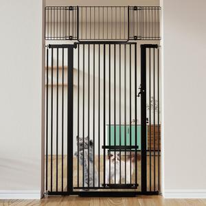 COMOMY 71" Extra Tall Pet Gate for Cats, 29.5-40.6" Extra Wide Cat Gate with Adjustable Cat Door, Pressure Mounted Easy Walk Through Pet Gate with Door for Stairs, Doorways, Kitchen (Black)
