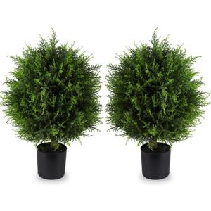 Artificial Topiary Cedar Ball Tree 20'' Fake Cedar Potted Plants Artificial Shrubs Bushes Ball Tree for Indoor Outdoor Home Garden Decor (2 Pack)