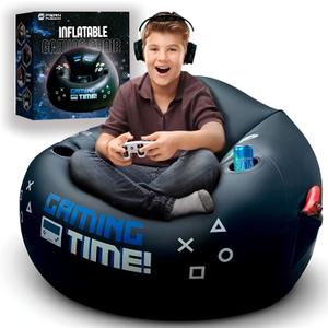 Inflatable Gaming Chair for Kids & Teens with Cup Holders and Side Pocket - This Air Gaming Bean Bag Chairs for kids is The Perfect Furniture for Gamer Room Decor - Perfect Gaming Stuff for boys 4-12, 41.3x41x27.5 inches