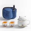 DEARART Beautiful Tea Cup Portable Set, 10.8oz Ceramic Mug and 2-Cups, Wide Mouth Easy to Clean Keep Tea Hot, Steeping Loose Leaf Tea Bag, Cute Cat, White