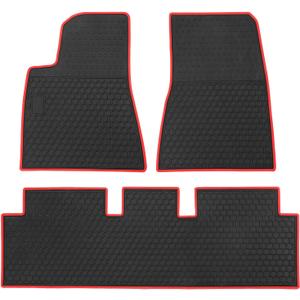 Car Floor Mats Custom Fit for Tesla Model 3 Highland 2024 2025 2026 Black Red Rubber Auto Liner Mats All Weather Protection Odorless
