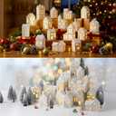 Vinsot 16 Pcs LED Ceramic Christmas Village Set 6 Light up Christmas Village Houses 6 Snowman Santa Figurines, 4 Snow Trimmed Trees with Lamp Post Scenes Porcelain Figurine Tabletop Decor (Classic) one of them is broken