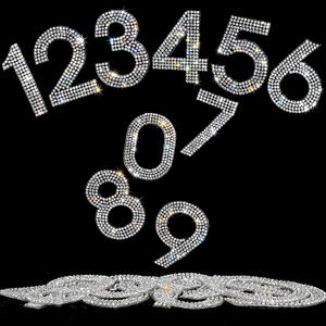 Locacrystal 40Pcs Bling Rhinestone Numbers Self-Adhesive Glitter Number Stickers for Crafts Cars Doors Mailbox 0-9 DIY Crystal Iron-on Numbers Stickers for Clothing Decoration (Crystal/White, 2.24")