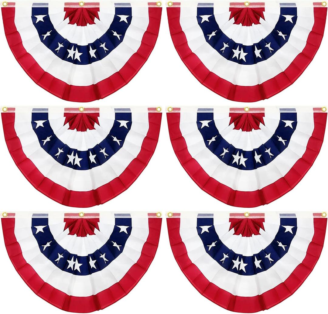 TURNMEON 6 Pack American Pleated Fan Flag 4th of July Decorations, 1.5X3 Ft USA American Flags for Outside Patriotic Bunting flags outdoor Red White Blue Independence Day Fourth of July Outdoor Decor