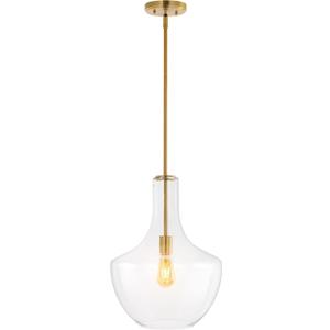 JONATHAN Y JYL6401C Watts 13.25" 1-Light Mid-Century Modern Iron/Glass LED Pendant Contemporary, Coastal, Vintage Bedroom Living Room, Brass Gold/Clear