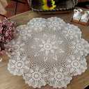 Cotton Handmade Crochet lace Table Runners Round Tablecloth Doilies Doily Table Dresser Scarf Décor,23 inch,Beige