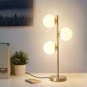Mid Century Modern 3-Light Table Lamp, Gold LED Nightstand Lamp with White Glass Shades, Bedside Decor Lamp for Bedroom Living Room Office