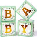 Voircoloria Sage Green Baby Boxes with Letters for Baby Shower, 4pcs Safari Baby Shower Decorations for Boys and Girl Balloon Boxes Gender Reveal Party Favors