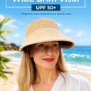 Women's Wide Brim Sun Hat Straw Sun Visor Hat, Natural Straw, Visor Cap UPF 50 Protection, Foldable Beach Hat with Ponytail