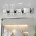 Modern LED Bathroom Vanity Light Fixtures Chrome Stainless Steel 4 Light Wall Sconces for Bathroom Lighting Fuxture Over Mirror 28 Inch 40w LED Crystal Wall Light Cool White 5800K
