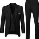 Men Suits 3 Pieces Set Slim Fit Wedding Suit Groomsmen Prom Suit Tuxedo Business Formal Casual Groom Suit Jacket Blazer Pants (Black, M)