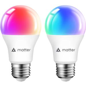 ANWIO Matter Smart Light Bulbs 8.5W (60W Replacement) A19 E26 LED Bulb Compatible with SmartThings App, Alexa, Google Assistant, Color Changing Light Bulb, 806lm,2.4Ghz only,Hub Required（2-Pack）