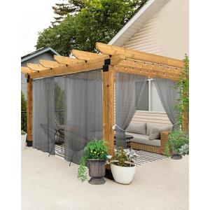 HolidayIdeas All Weather Outdoor Patio Curtains 6 Pcs Linen Look Rod Pocket Grey Sheer Outdoor Curtains for Porch, Balcony, Gazebo, Pergolas, Cabana,54x84 Inch