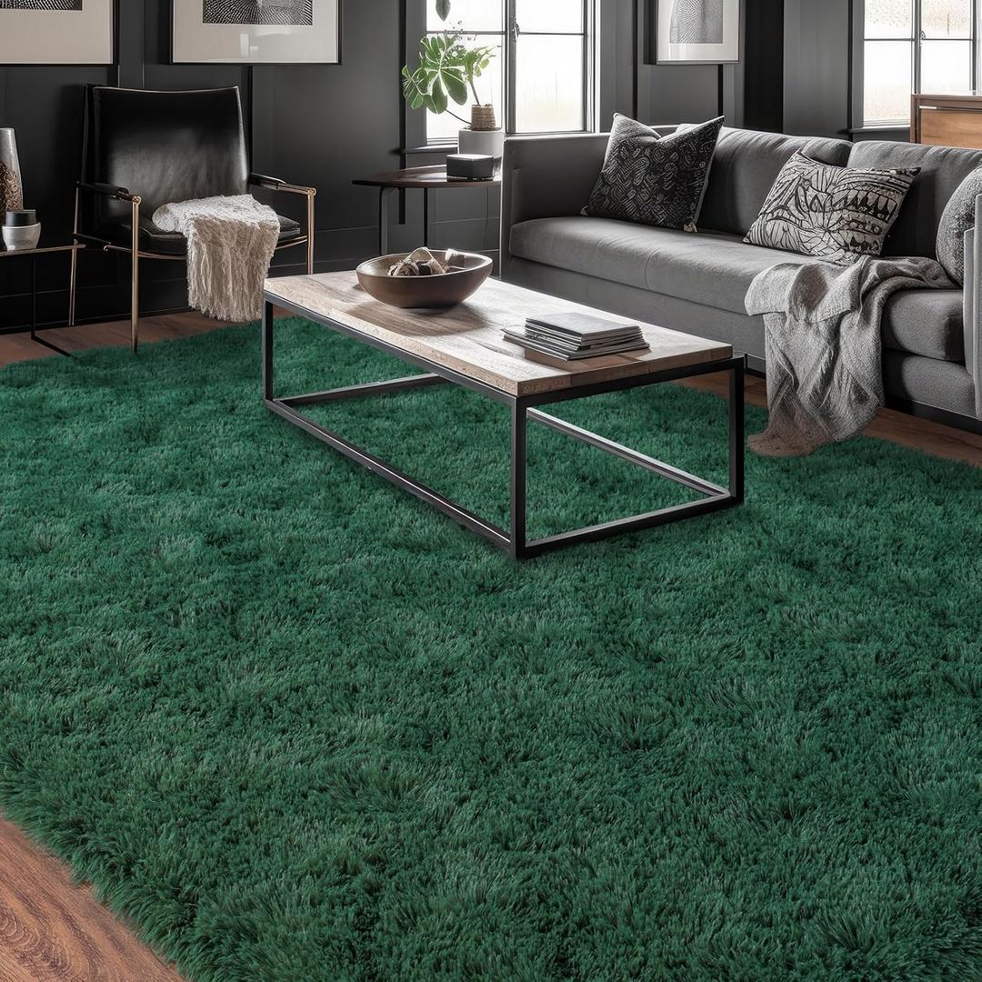 Dssimo Super Fluffy Area Rug for Living Room, 5x7 Modern Shag Dark Green Rugs, Soft and Cozy Plush Large Carpet for Kids, Girls Boys and Teens Decorations for Bedroom Dorm Nursery Classroom, Green