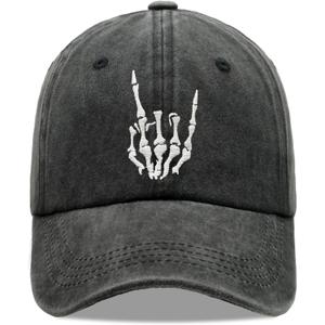 Halloween Skeleton Black Hat Beanie Skull Baseball Cap Embroidered Finger Bone Adjustable Mesh Hat for Men Women