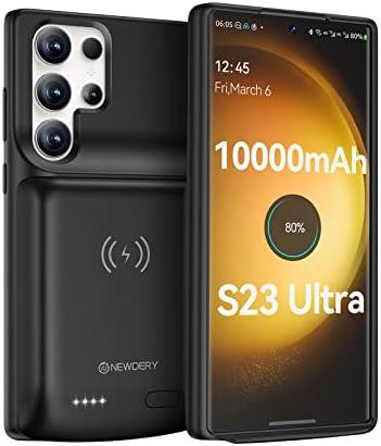 NEWDERY Galaxy S23 Ultra Battery Case 10000mAh, Qi Wireless Charging, Fast Charging, Sync Data Supported, Powerful Portable Rechargeable Charger Case for Samsung S23 Ultra 5G 6.8" Black