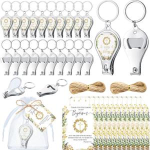Vesici 50 Sets Baptism Party Favors for Guests Bottle Opener Keychains with Nail Clippers Gift Cards for Christening Souvenirs
