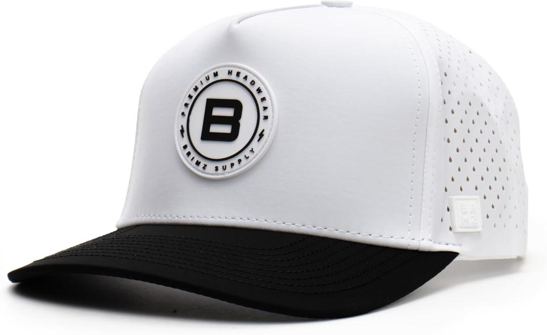 BRIMZ Outdoor Performance Hat - Water & Sweat Resistant Hats - Breathable & Moisture-Wicking Snapback (One Size, Brimz - White & Black)