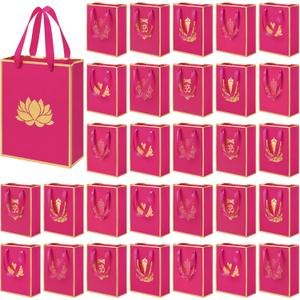 Sabary 30 Pcs Indian Return Paper Gift Bags for Wedding Bulk 9 x 7 Inches Hindu Religious Pooja Wedding Party Favor Bags with Handle Small Diwali Pouch for Indian Pooja Housewarming (Fuchsia), 1 Count