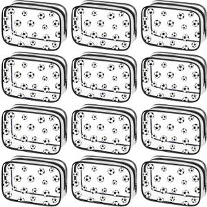 Kacctyen 12 Pcs Soccer Clear Makeup Bag with Zipper Bulk Sport Goodie Clear PVC Pouch Organizer Waterproof Travel Case for Woman Team Gifts Birthday Decorations Supplies