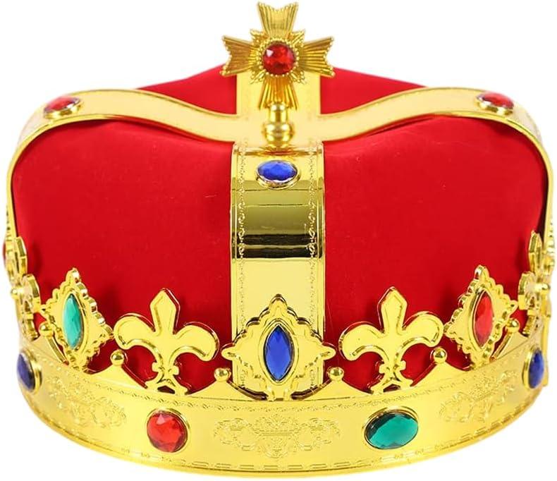 Royal Jeweled King's Crown For Unisex Birthday Halloween Costume Hats Party Prom Pageant Homecoming (Red)