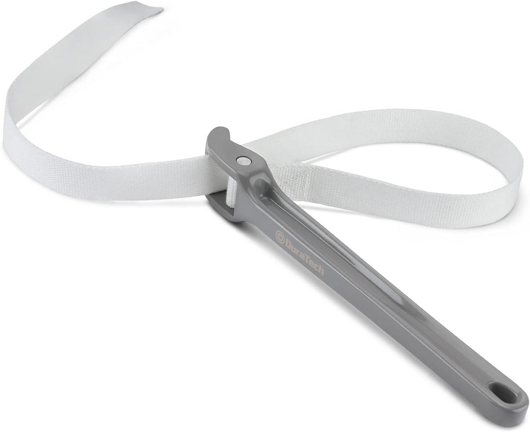 DURATECH Strap Wrench 12" Handle, Adjustable Nylon Strap Pipe Wrenches, Oil Filter Strap Opener Wrench (Grey)