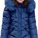 Miss Bei Girls' Puffer Down Coat Winter Fur Jacket Parka Down Coat Kids with Fur Hood (9-10 Years, Pure Navy Blue)