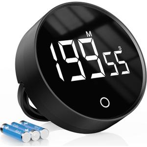 Digital Kitchen Timer,Magnetic Visual Timer Large LED Display Positive Countdown Timer Adjustable Volume for Classroom Cooking, Fitness, Baking,Kids Learning Teaching.with Battery (M 1 Pcs, Black)