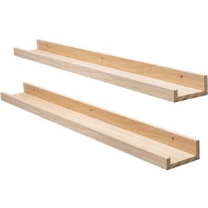 AZSKY Picture Ledge Long Floating Wall Shelf 48 Inch Photo Ledge Display Floating Shelves Wall Mounted Shelves Home Decor Nursery Bookshelf Natural Wood Set of 2