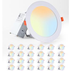LEDIARY 24 Pack 6CCT LED Recessed Lighting 6 inch, 2500K-5000K Selectable Recessed Light Fixtures, 1100LM High Brightness, 12W Eqv 110W, Dimmable Can Lights with Junction Box - IC Rated, ETL (2500k/2700k/3000k/3500k/4000k/5000k-6 cct White)