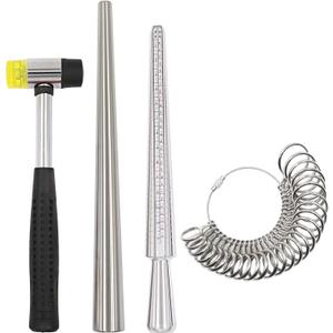 HEYMOUS Ring Sizer Mandrel Measuring Tool Steel Ring Sizing Gauge Sizers Set Rubber Jeweler's Mallet Hammer Metal Finger Size Stick Wire Wrap Rings Tools Jewelry Making Kit