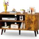 WLIVE TV Stand for 43 Inch TV, Small Entertainment Center with Storage Cabinet & Adjustable Shelves, Mid-Century Modern TV Stands for Living Room and Bedroom, 32" TV Console, Brown